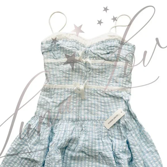 FOR LOVE & LEMONS Georgia Gingham Midi Dress In Blue NWT - Picture 5 of 12